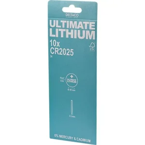 Rabatter Deltaco Cr2025 3V  Lithium  10-Pack Knappcellsbatteri *