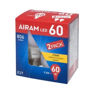 Airam 8,5W (60W) 806Lm 2700K E27 Opal 2-Pack 8293363  4711782 Rabatt