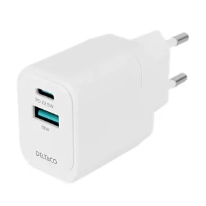 Deltaco  Usb-Laddare  Usb-C + Usb-A  20W Outlet